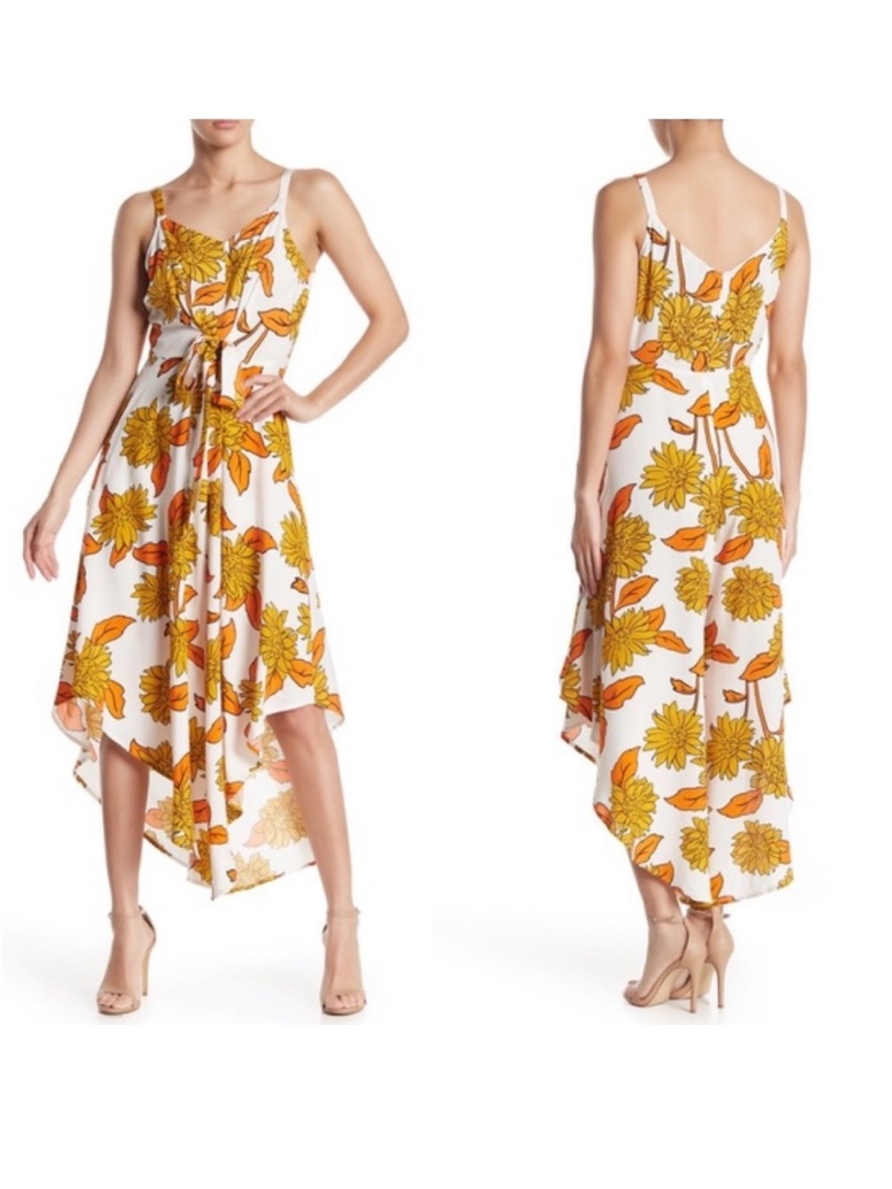 Ivy street Floral Jumpsuit in White with Yellow & Orange